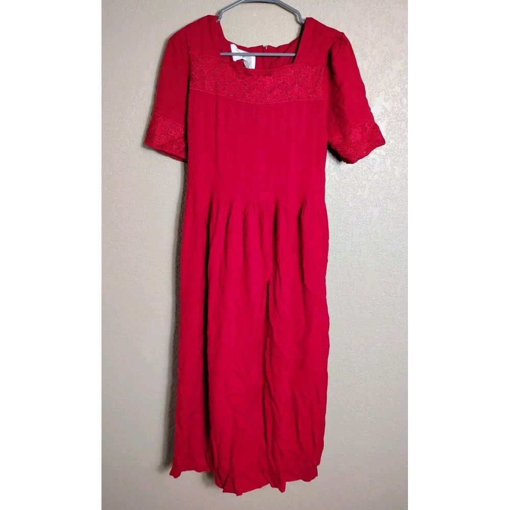Midi Dress Women's 12 Red Cottagecore Prairiecore‎ Farmcore Lace Sara Elizabeth